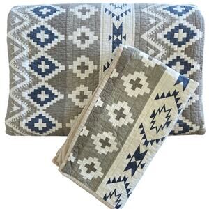 Woolrich Reversible King size quilt & shams Montana Tribal tan cabin aztec